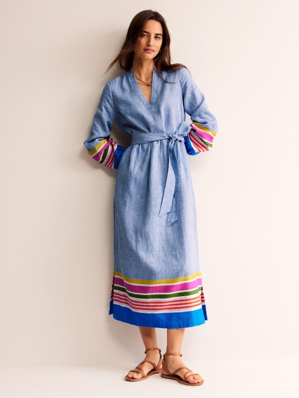 BODEN Linen Notch Neck Maxi Dress - Size 10R - Picture 1 of 5